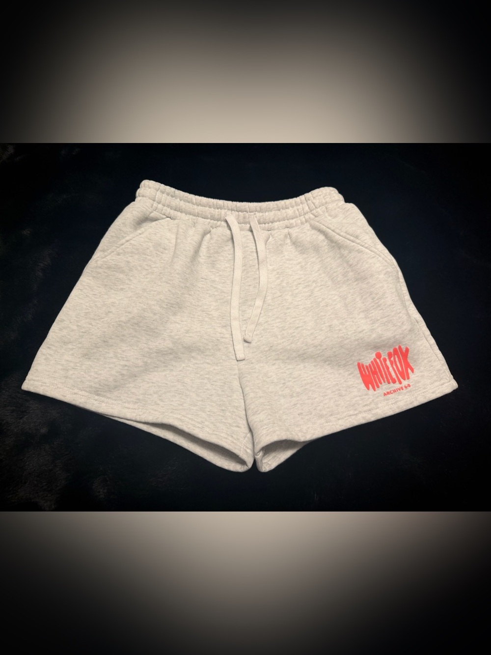 White Fox Boutique Light Gray Drawstring Athletic Shorts with Coral Logo